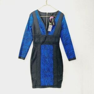 Wow Gold Label Blue & Black Zebra V Neck Bodycon Dress 183